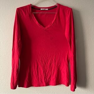 Femme, Women’s Red V-Neck Stretchy Long Sleeve Lightweight Shirt, Size M